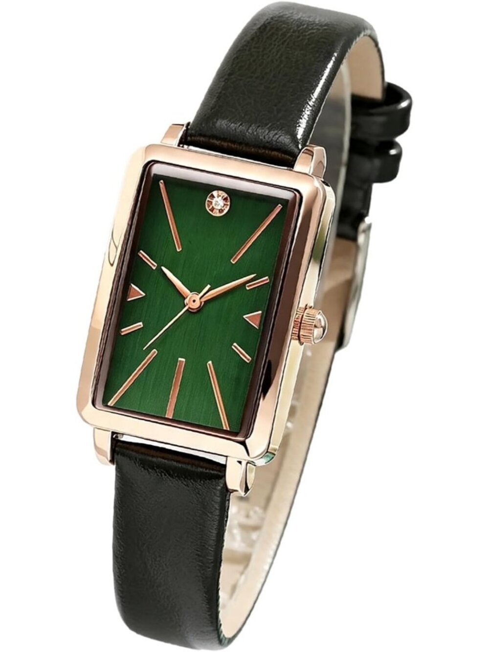 Women's Green Luxury Leather Band Stylish Analog Rectangle Dial Wrist Watch